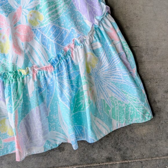 Vintage Kole Kole Hawaiian Blue Ruffle Off Shoulder Floral Mumu Midi Dress - Picture 5 of 9